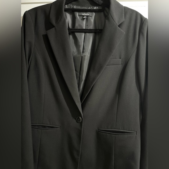 Rafaella One Button Blazer Jacket Size 14 Black Womens Shoulder Pads - Picture 8 of 11
